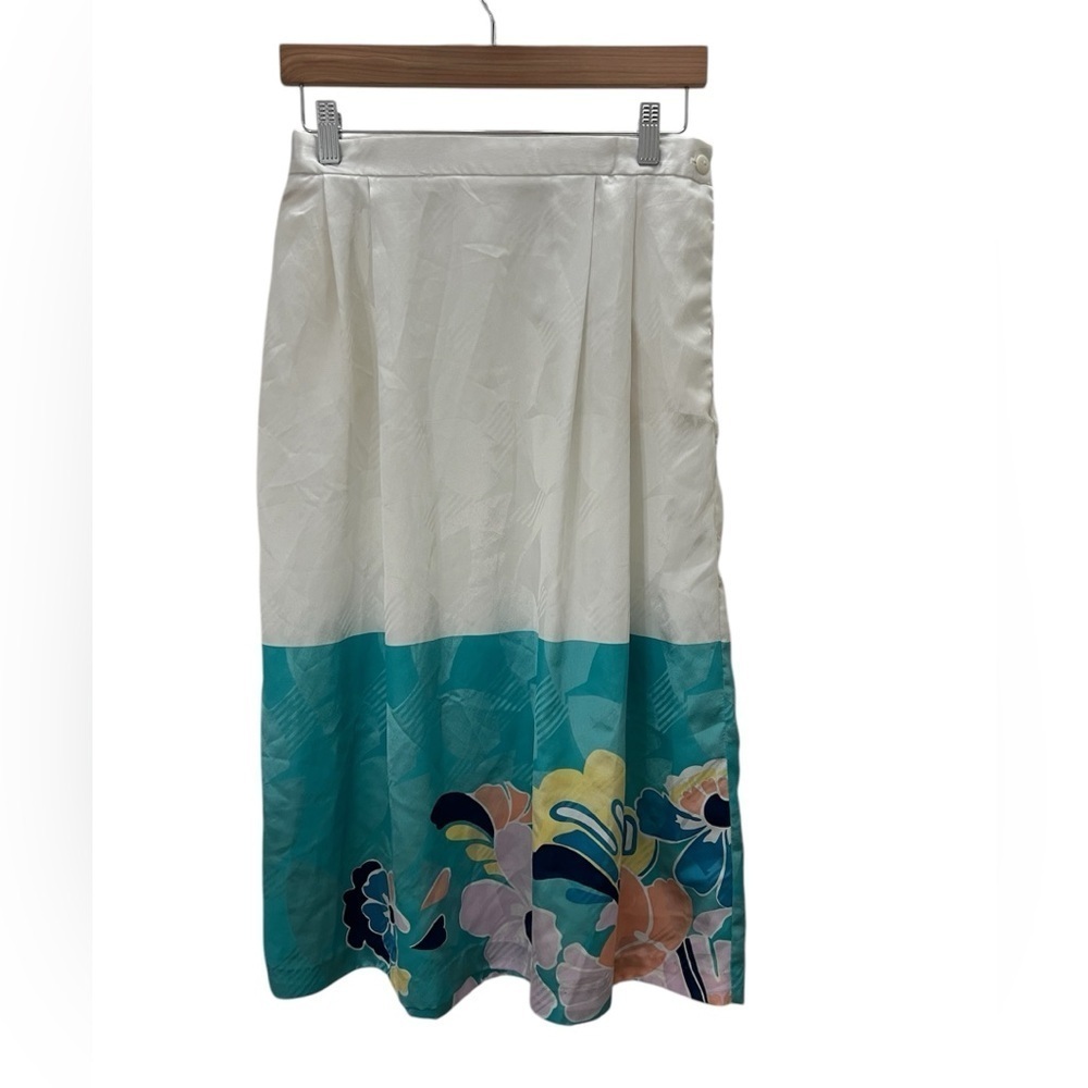 EUC Vintage 70s Iridescent Floral Asian Midi Skirt Size 10